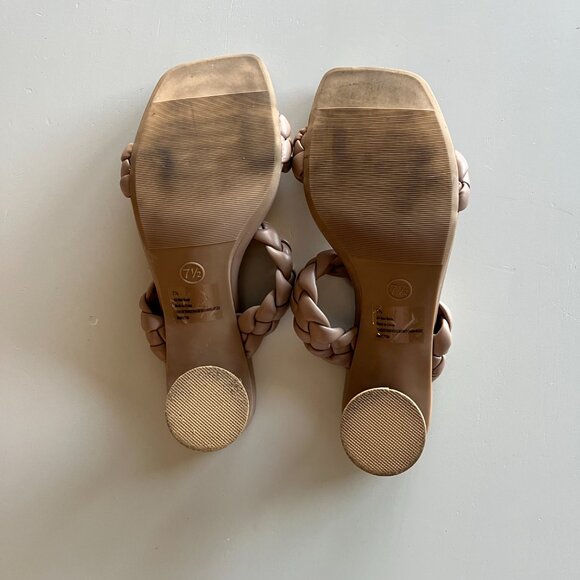 Tan Braided Mule Chunky Heels - Picture 2 of 5